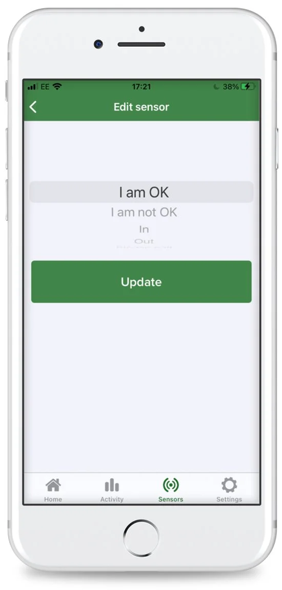 phone The Howz app, editing a sensor with the options “I am OK” and “I am not OK”