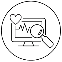 icon Computer, heart and magnifying glass iconn
